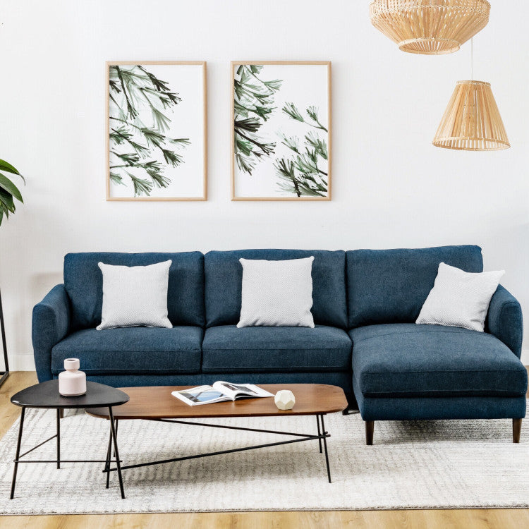 Home L-Shaped Fabric Sectional Sofa with Chaise Lounge and Solid Wood Legs