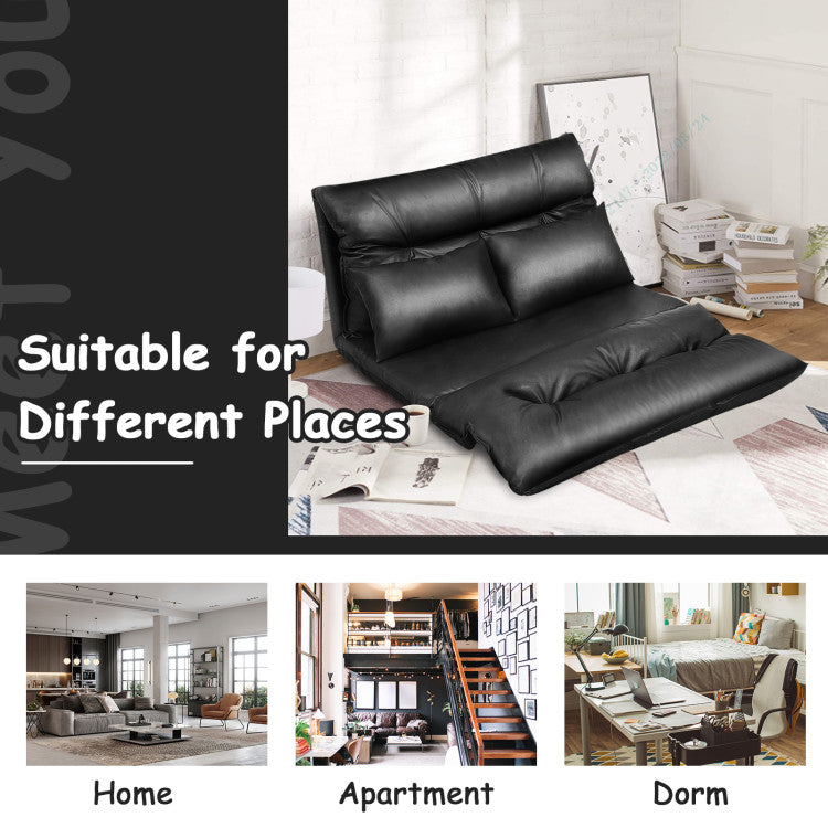 Home Foldable PU Leather Leisure Floor Sofa Bed with 2 Pillows