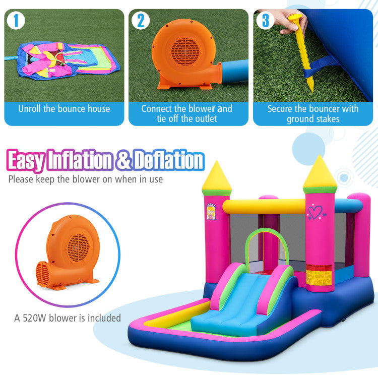 Outdoor Kids Inflatable Bounce House Cute Princess Bouncy Castle with 520W Blower