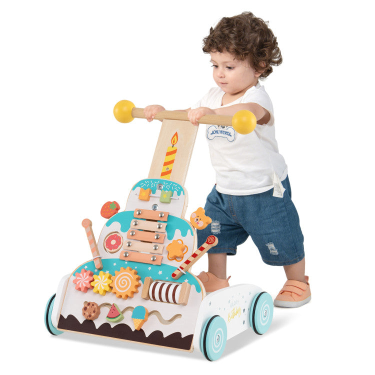 Wooden Baby Walker with Adjustable Heights and Smooth Wheels