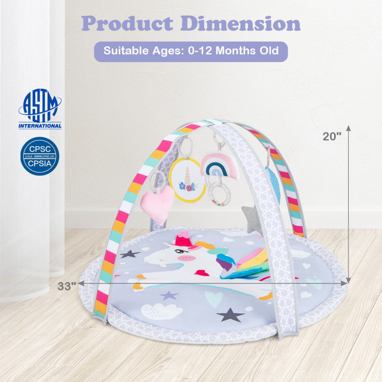Baby Play Gym Mat 7-in-1 Tummy Time Activity Mat with 5 Detachable Toys