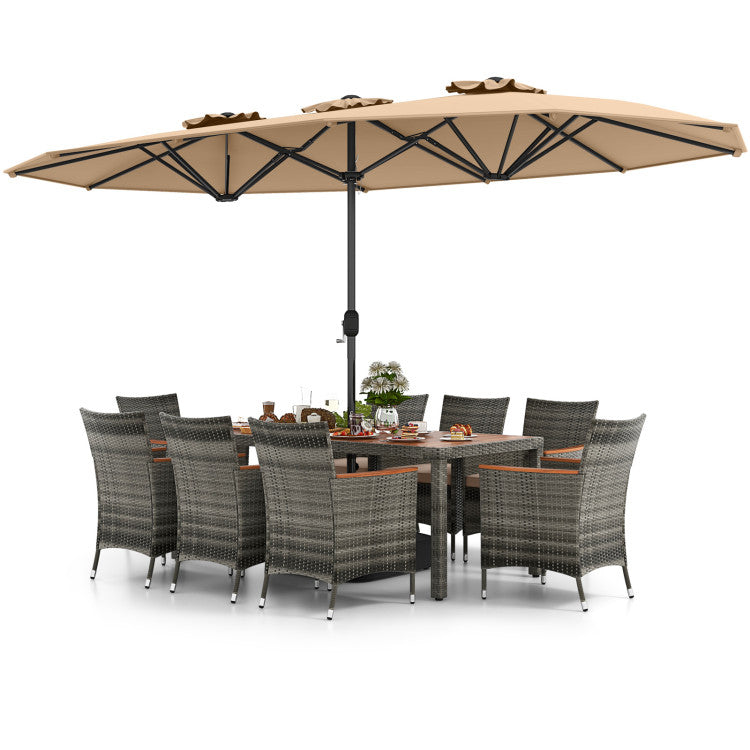 10 Pieces Wicker Outdoor Dining Set for 8 with 15 Feet Patio Umbrella