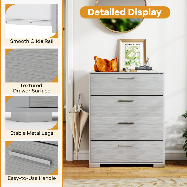 Home 4 Drawer Storage Cabinet with Metal Legs Handles with Anti-Toppling Devices