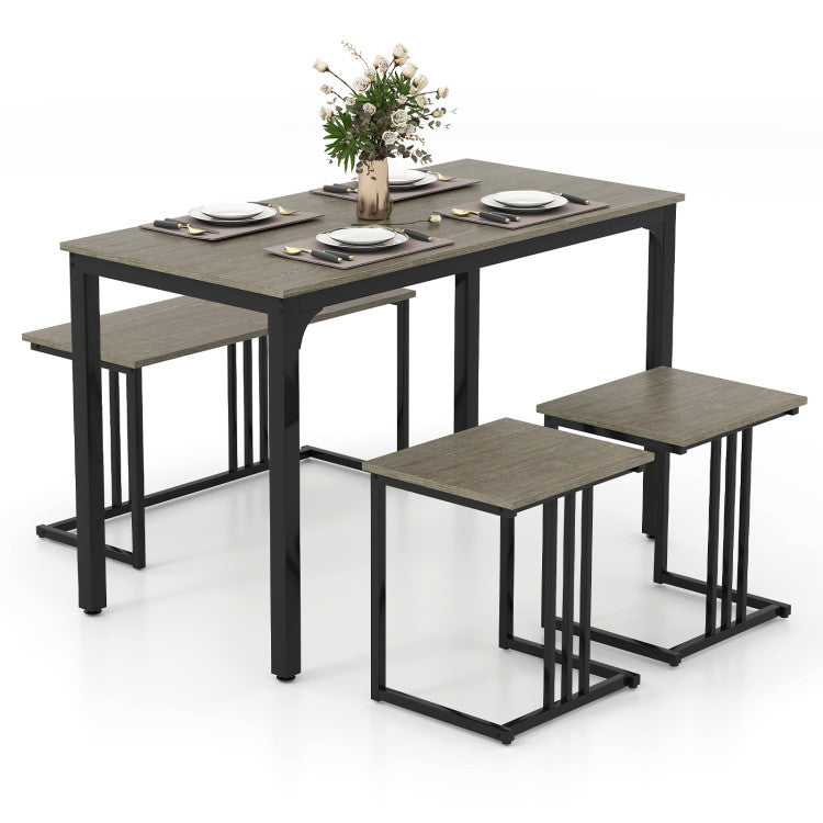Modern 4 Pieces Space-Saving Dining Table Set with Bench and 2 Stools