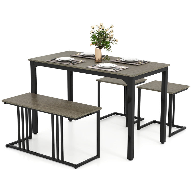 Modern 4 Pieces Space-Saving Dining Table Set with Bench and 2 Stools