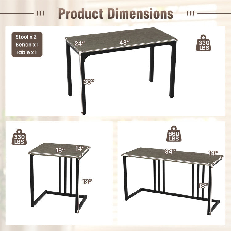 Modern 4 Pieces Space-Saving Dining Table Set with Bench and 2 Stools