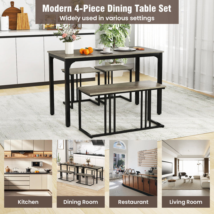 Modern 4 Pieces Space-Saving Dining Table Set with Bench and 2 Stools