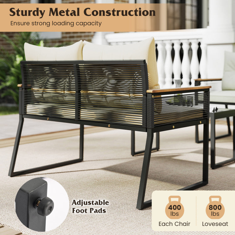 Outdoor 4 Pieces Patio Furniture Set Outdoor Conversation Set with Tempered Glass Coffee Table