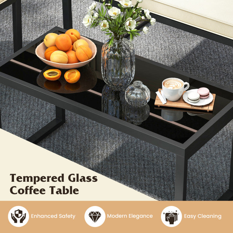 Outdoor 4 Pieces Patio Furniture Set Outdoor Conversation Set with Tempered Glass Coffee Table