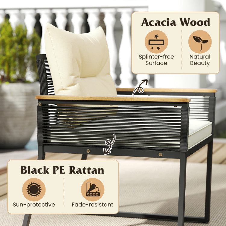 Outdoor 4 Pieces Patio Furniture Set Outdoor Conversation Set with Tempered Glass Coffee Table