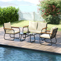 Outdoor 4 Pieces Patio Furniture Set with Tempered Glass Coffee Table