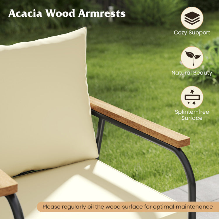 Outdoor 4 Pieces Patio Furniture Set with Tempered Glass Coffee Table