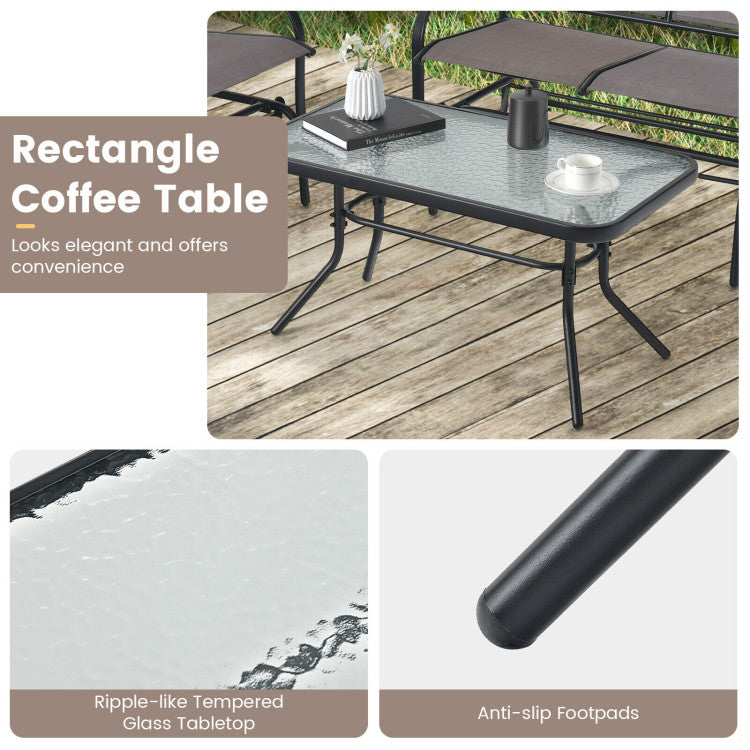 Outdoor 4 Piece Patio Glider Conversation Set with Tempered Glass Table Top