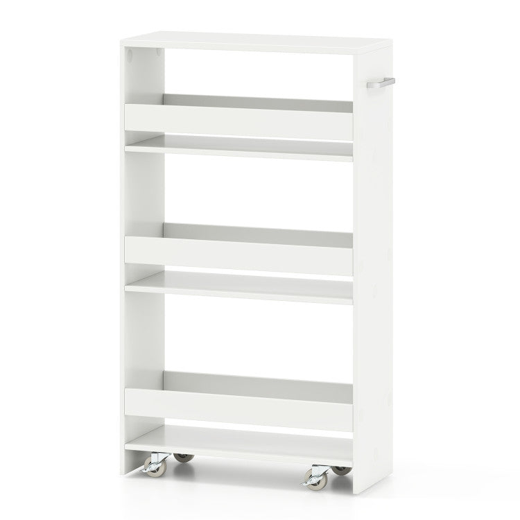 Modern 4-Tier Rolling Storage Cart Slim Kitchen Cart on Wheels with Open Shelves and Handle