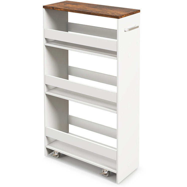 Modern 4-Tier Rolling Storage Cart Slim Kitchen Cart on Wheels with Open Shelves and Handle
