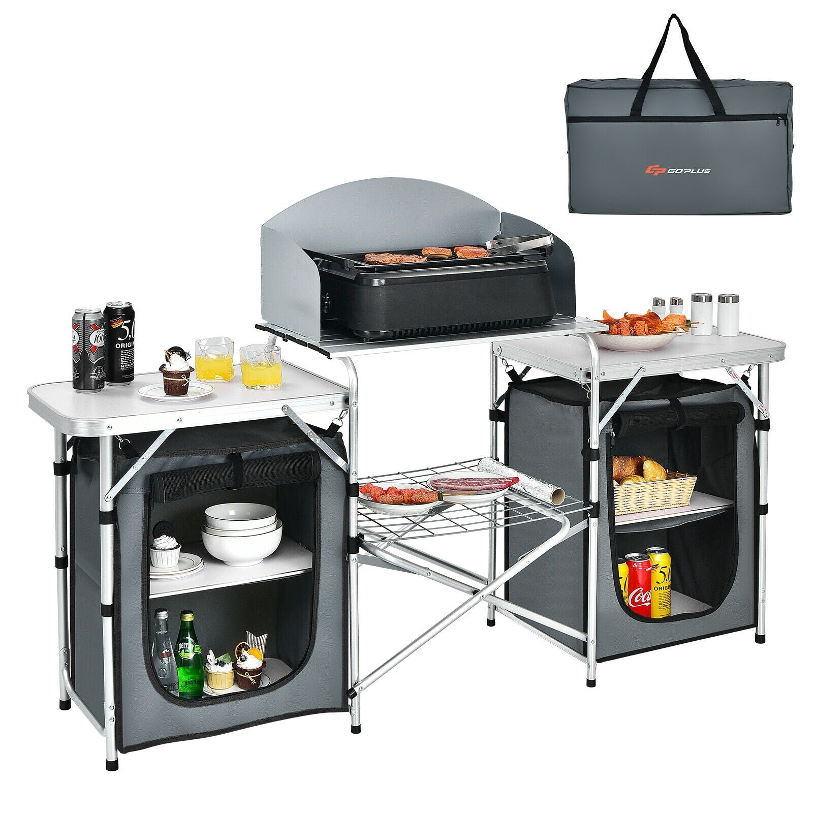 Outdoor Folding Camping Table with Storage Organizer