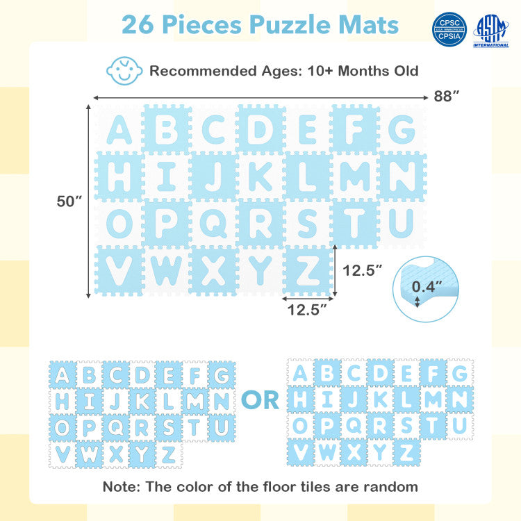 26 Pieces Interlocking ABC Play Mats with Detachable Letters