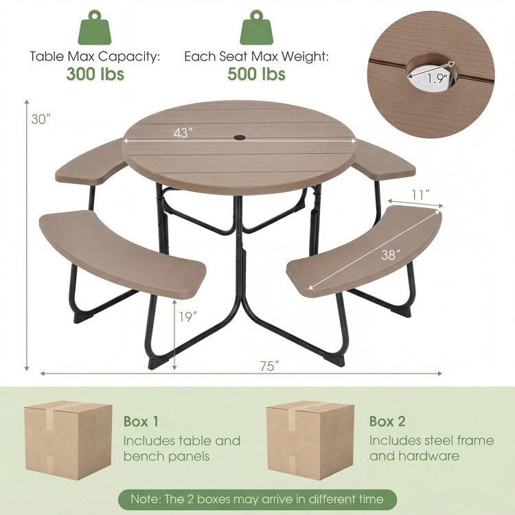 New 8-Person Outdoor Picnic Table and Bench Set with Umbrella Hole