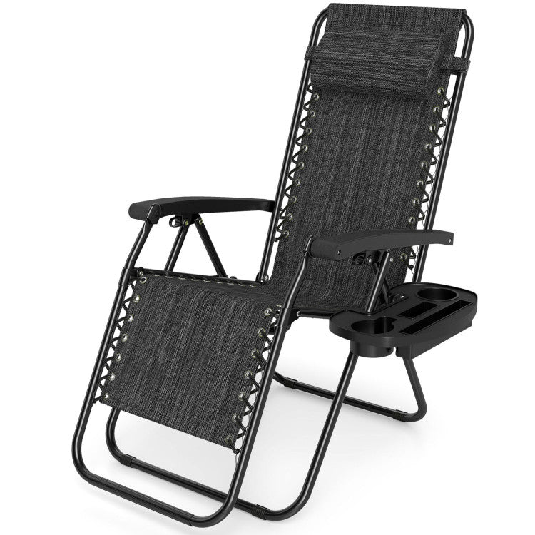 New Set of 2 Portable Zero Gravity Chairs with Cup Holder Trays and Backrest Set of 2