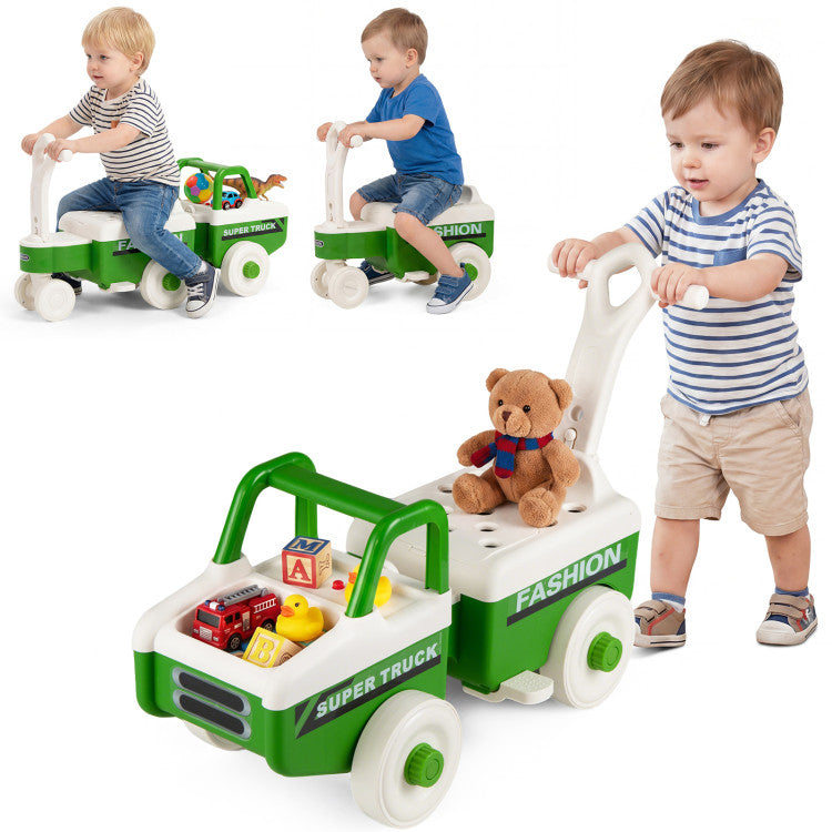 New Toddler 4 in 1 Ride on Push Car with Music and Under-Seat Storage for Boys Girls