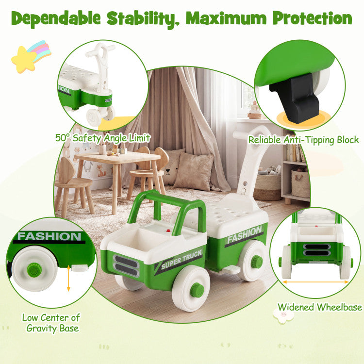 New Toddler 4 in 1 Ride on Push Car with Music and Under-Seat Storage for Boys Girls