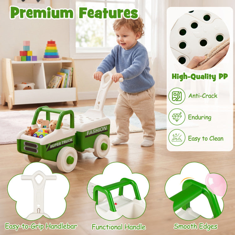 New Toddler 4 in 1 Ride on Push Car with Music and Under-Seat Storage for Boys Girls