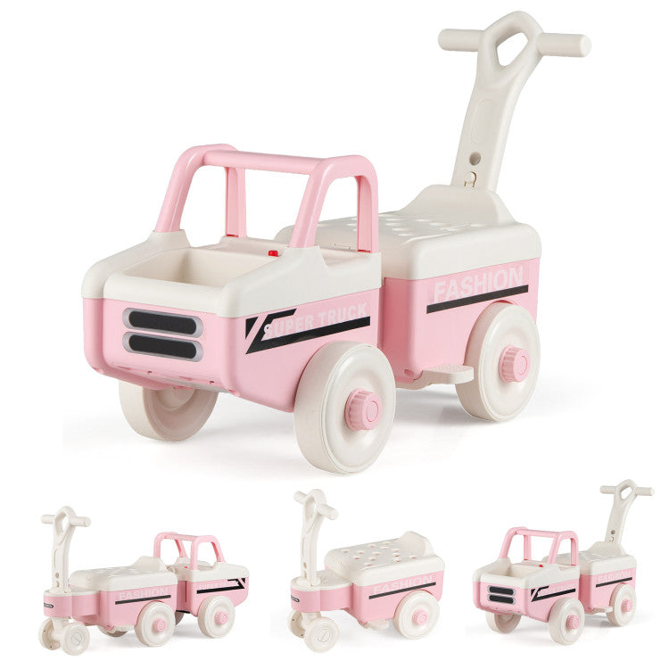 New Toddler 4 in 1 Ride on Push Car with Music and Under-Seat Storage for Boys Girls