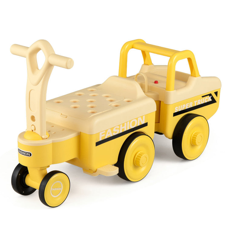 New Toddler 4 in 1 Ride on Push Car with Music and Under-Seat Storage for Boys Girls
