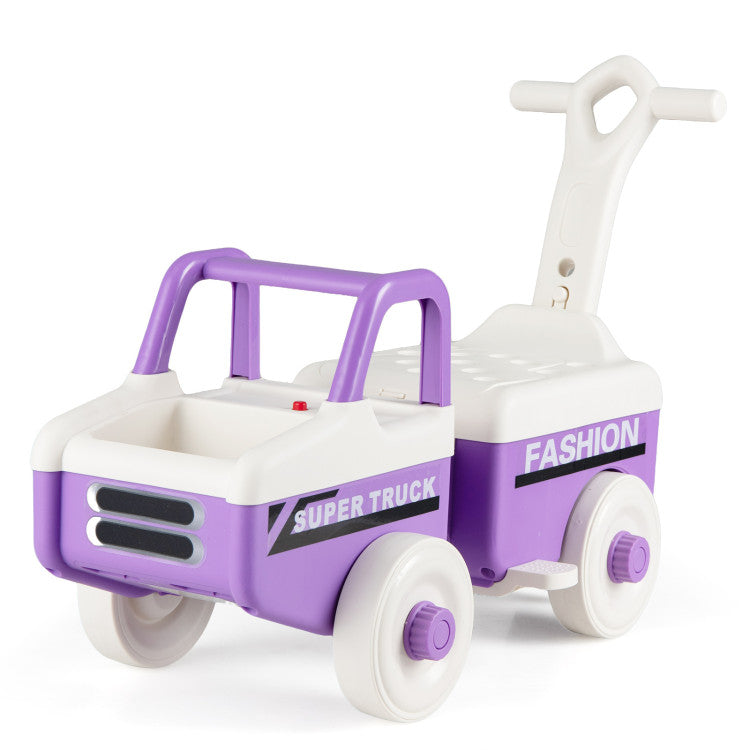 New Toddler 4 in 1 Ride on Push Car with Music and Under-Seat Storage for Boys Girls