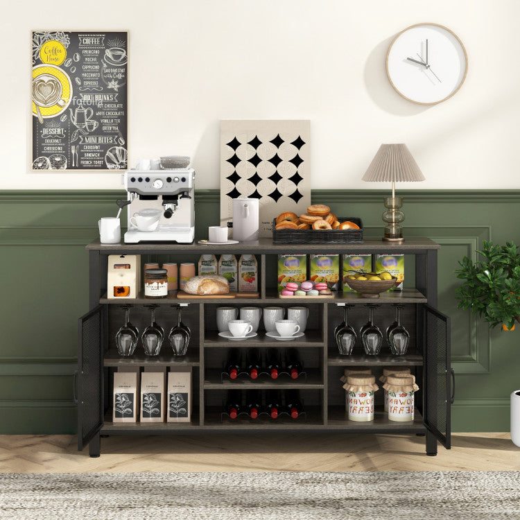 Home 55-Inch Buffet Sideboard with 8-Bottle Wine Racks and Wine Glass Holders