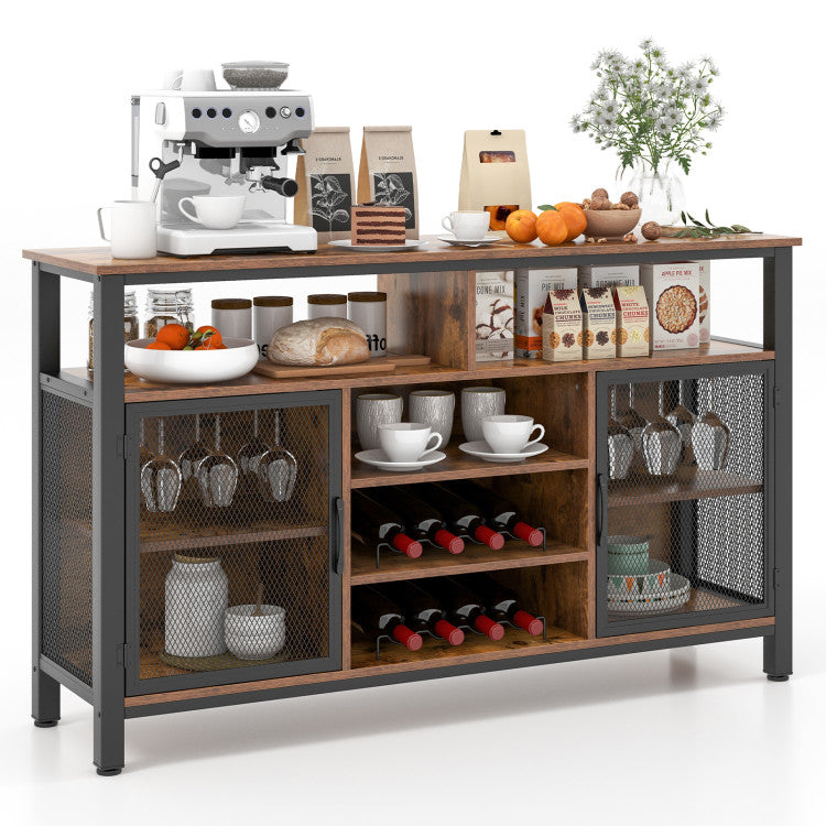 Home 55-Inch Buffet Sideboard with 8-Bottle Wine Racks and Wine Glass Holders