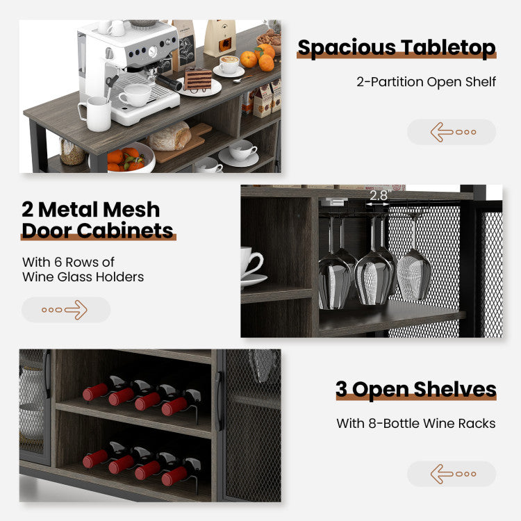 Home 55-Inch Buffet Sideboard with 8-Bottle Wine Racks and Wine Glass Holders
