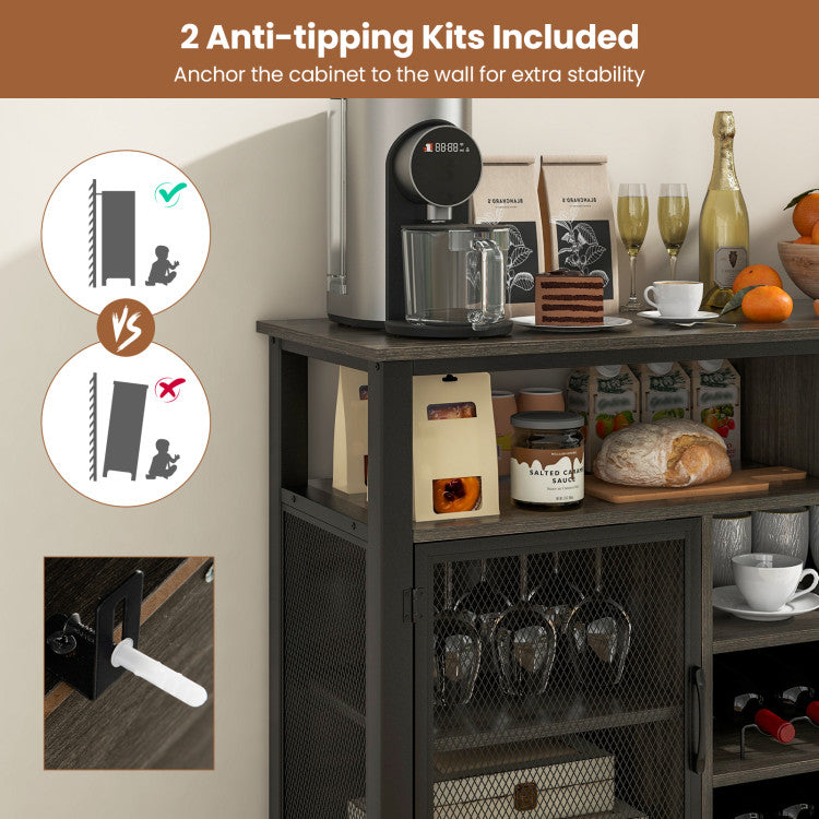 Home 55-Inch Buffet Sideboard with 8-Bottle Wine Racks and Wine Glass Holders