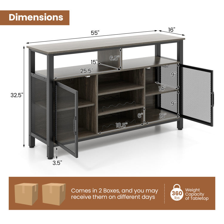 Home 55-Inch Buffet Sideboard with 8-Bottle Wine Racks and Wine Glass Holders