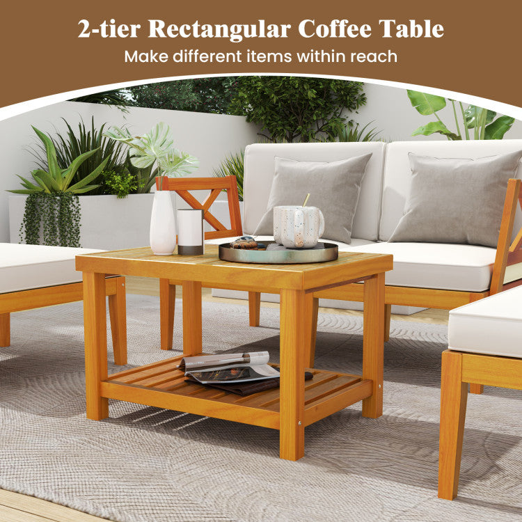 Outdoord 5 Pieces Acacia Wood Patio Chaise Lounge Chair Set with Ottoman and Cushions