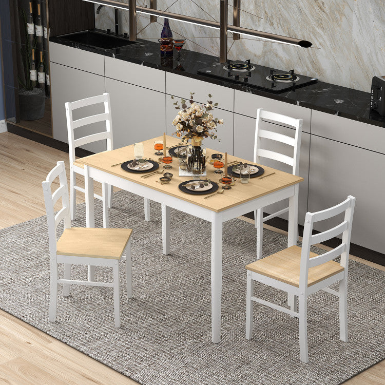 Modern 5-Piece Wooden Dining Set with Rectangular Table and 4 Chairs