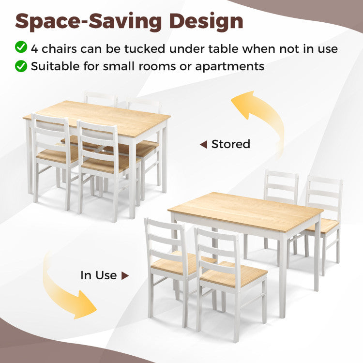 Modern 5-Piece Wooden Dining Set with Rectangular Table and 4 Chairs