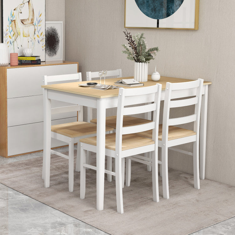 Modern 5-Piece Wooden Dining Set with Rectangular Table and 4 Chairs