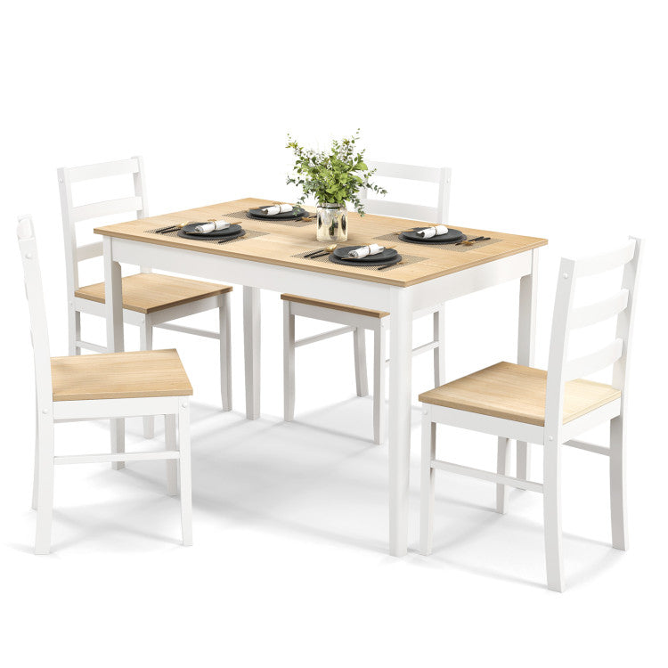 Modern 5-Piece Wooden Dining Set with Rectangular Table and 4 Chairs