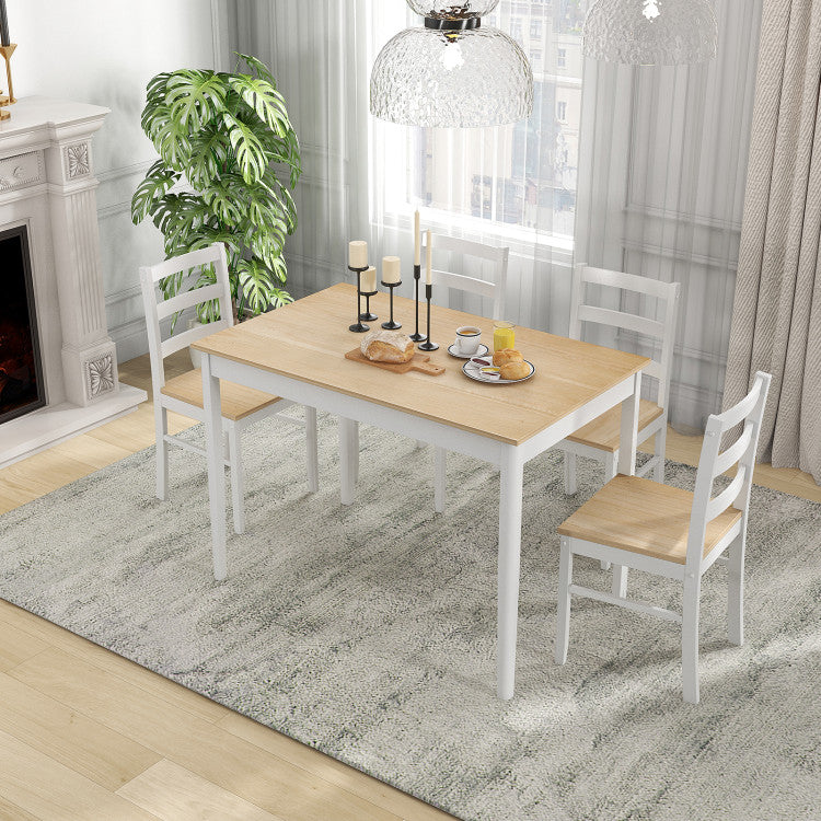 Modern 5-Piece Wooden Dining Set with Rectangular Table and 4 Chairs