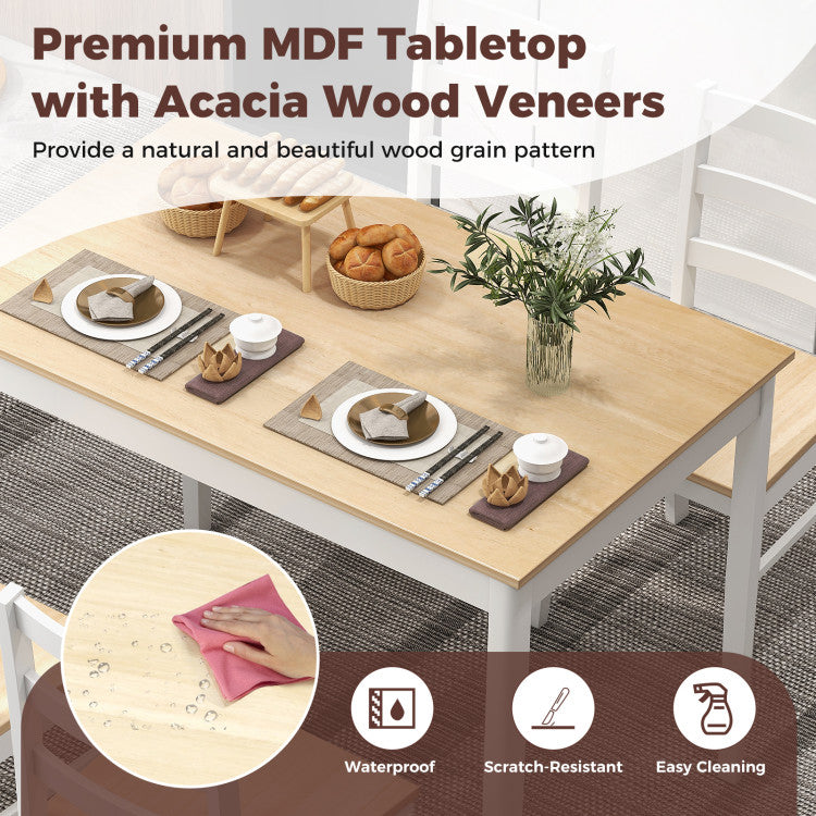 Modern 5-Piece Wooden Dining Set with Rectangular Table and 4 Chairs