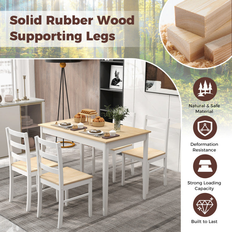 Modern 5-Piece Wooden Dining Set with Rectangular Table and 4 Chairs