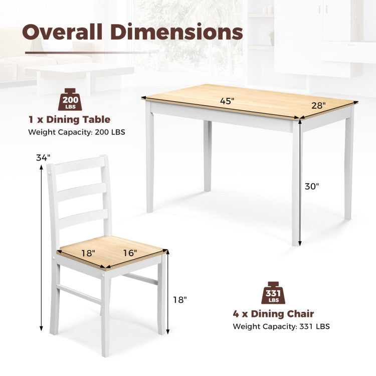 Modern 5-Piece Wooden Dining Set with Rectangular Table and 4 Chairs