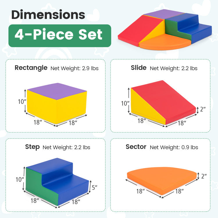 4-Piece Climb and Crawl Foam Block Play Set for Infant Baby