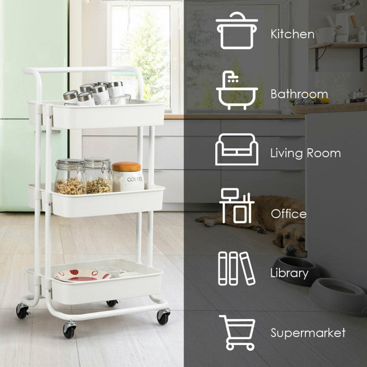 Modern 3-Tier Utility Cart Storage Rolling Cart with Casters
