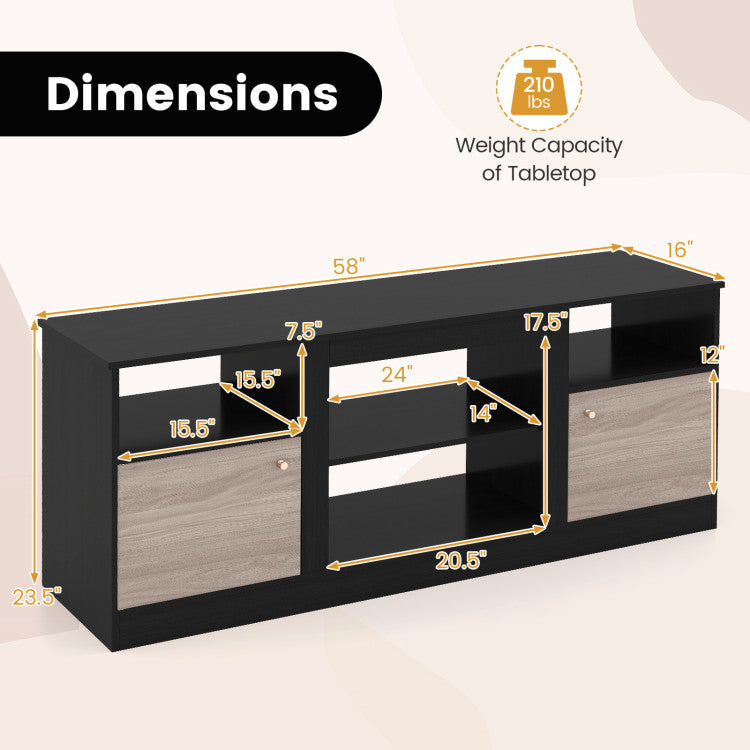New TV Entertainment Center with Adjustable Shelf & Open Compartment for 65” TVs