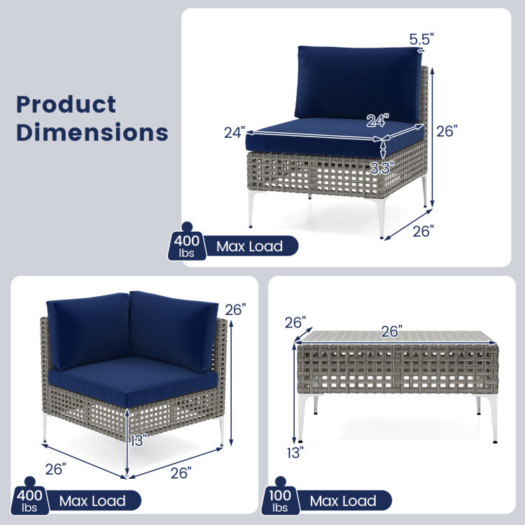 5 Piece Outdoor Furniture Set Patio Rattan Chairs with Tempered Glass Coffee Table