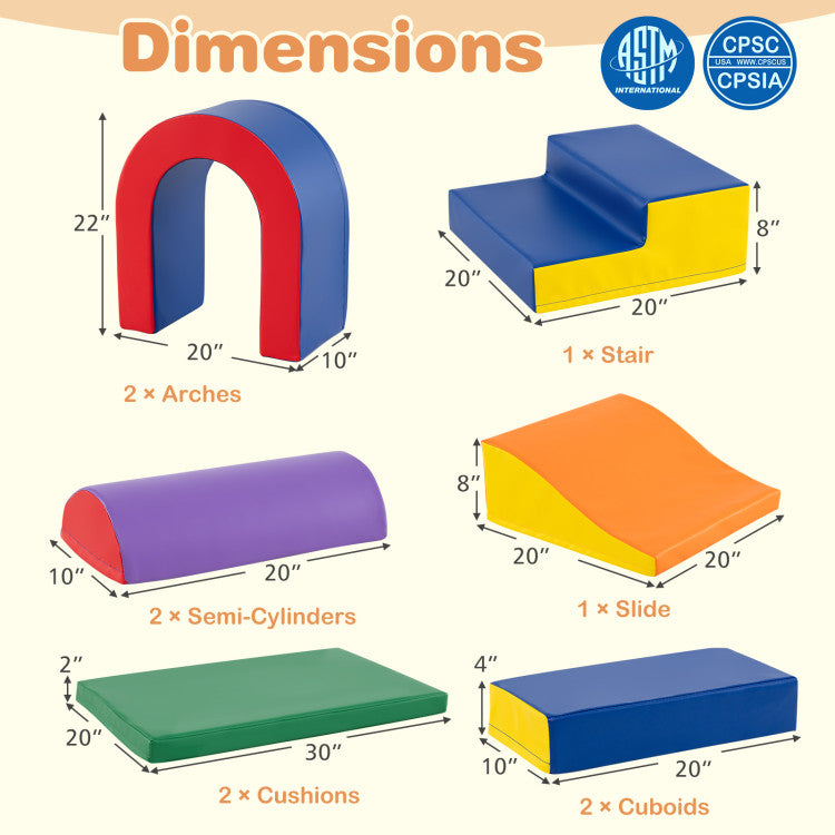 10-Piece Foam Climbing Blocks Soft PU Leather Play Gym Lightweight Baby Climber Structures