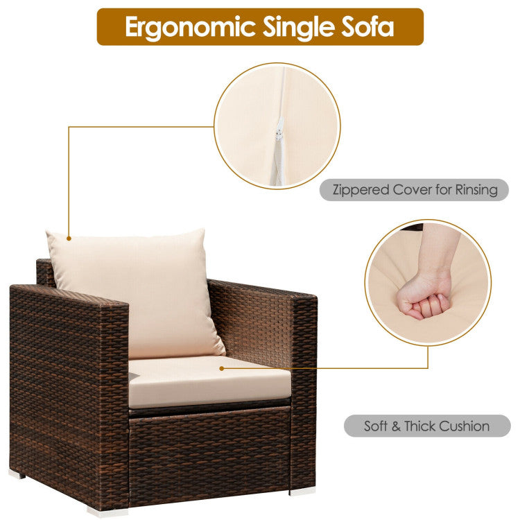 3 Pieces Patio Conversation Rattan Furniture Set with Cushion