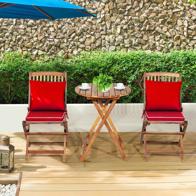 New Outdoor 3 Pieces Patio Folding Bistro Set with Padded Cushion and Round Coffee Table